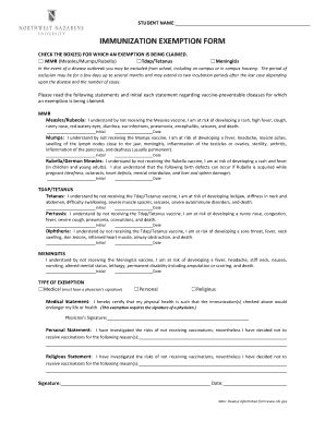 Immunization Exemption Form