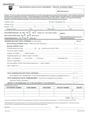 Pennsylvania State University Travel Support Form
