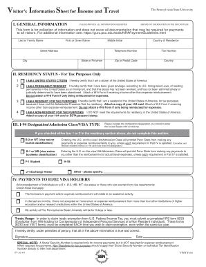 Visitor’s Information Sheet for Income and Travel