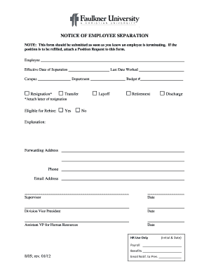 Notice of Employee Separation