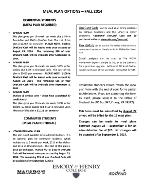 Meal Plan Selection Form