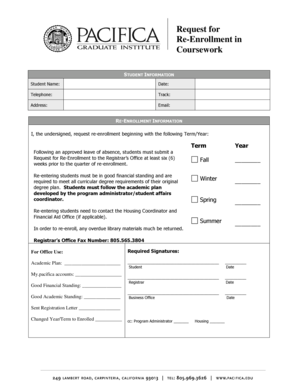 Request for Re-Enrollment in Coursework
