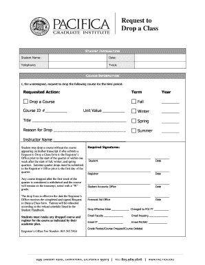 Request to Drop a Class Form