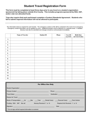 Student Travel Registration Form