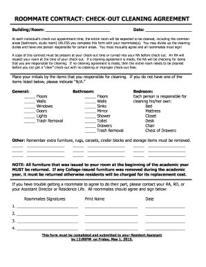 Roommate Contract Check-Out Cleaning Agreement