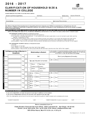 Household Size and College Attendance Verification Form