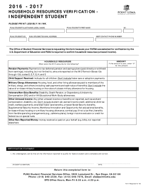 Household Resources Verification Form