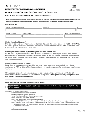 Request for Professional Judgment Form