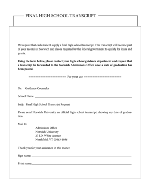 Final High School Transcript Request