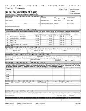 PCOM Benefits Enrollment Form