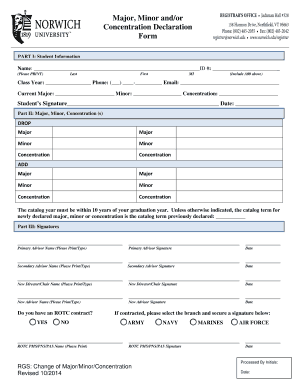 Major Minor and Concentration Declaration Form
