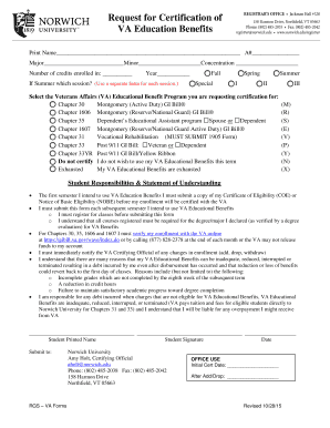 Request for Certification of VA Education Benefits