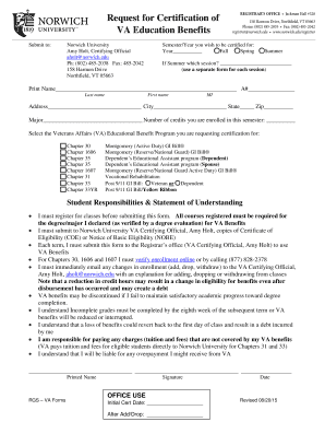 Request for Certification of VA Education Benefits