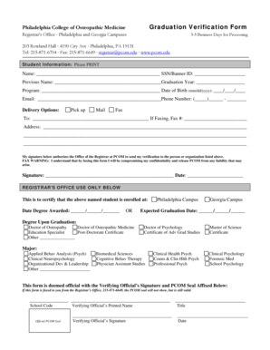 Philadelphia College Graduation Verification Form