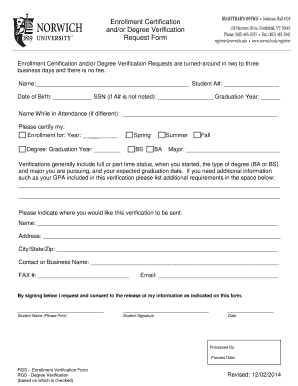 Enrollment Certification and Degree Verification Request Form