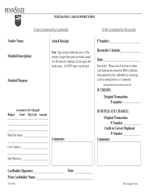 Purchasing Card Support Form