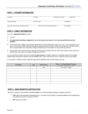 Dependent Verification Worksheet