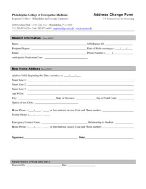 Philadelphia College of Osteopathic Medicine Address Change Form