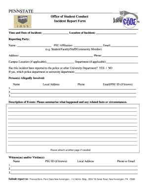 Penn State Incident Report Form