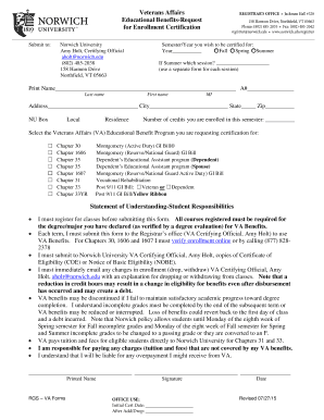 Veterans Affairs Educational Benefits Request for Enrollment Certification