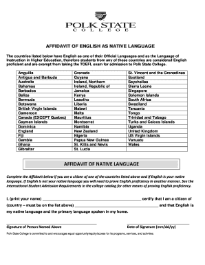 Affidavit of English as Native Language