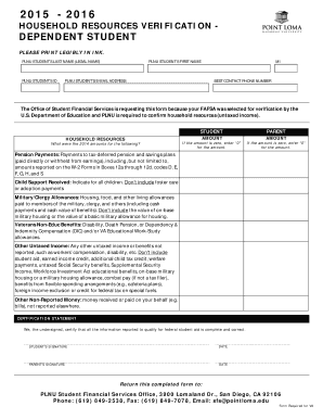 Household Resources Verification Form