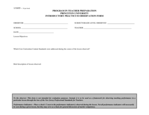 Introductory Practicum Observation Form