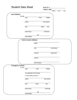 Student Data Sheet