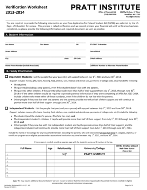 Verification Worksheet 2013-2014