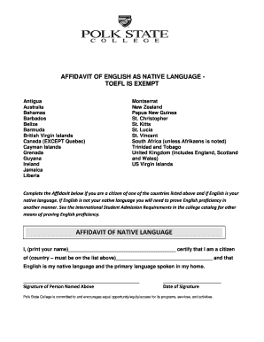 Affidavit of English as Native Language