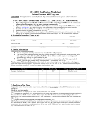 2014-2015 Verification Worksheet