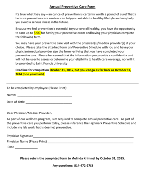 Annual Preventive Care Form