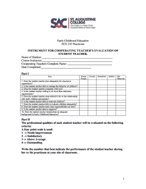 Cooperating Teacher's Evaluation of Student Teacher