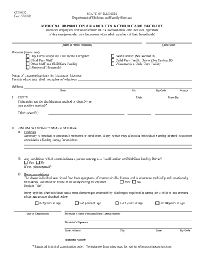 Illinois Adult Medical Report for Child Care Facilities