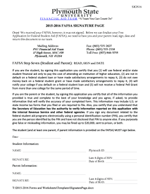 2015-2016 FAFSA Signature Page