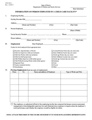 Illinois Child Care Facility Employment Form