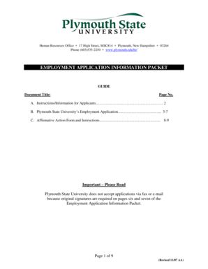 Plymouth State University Employment Application