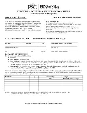 2014-2015 FAFSA Verification Document