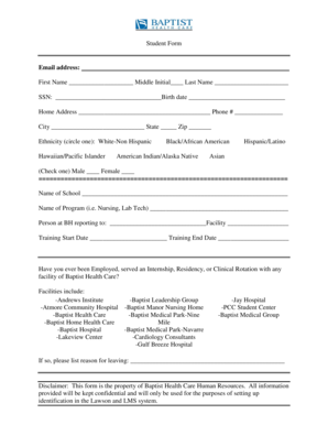Baptist Health Care Student Form