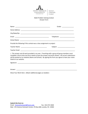Math Problem Solving Contest Answer Form