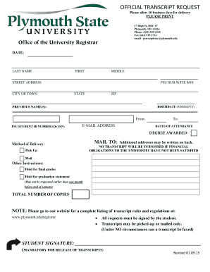 Official Transcript Request Form