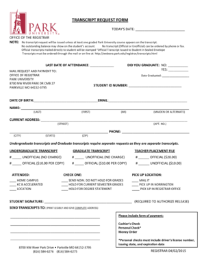 Park University Transcript Request Form