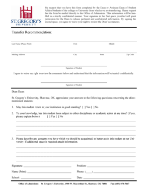 Transfer Student Recommendation Form