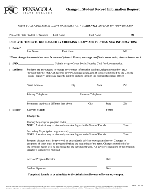 Pensacola State Student Record Change Request