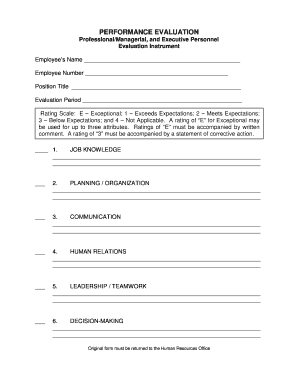 Performance Evaluation Form for Professional Managerial and Executive Personnel
