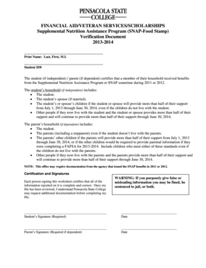 SNAP Benefits Verification Form