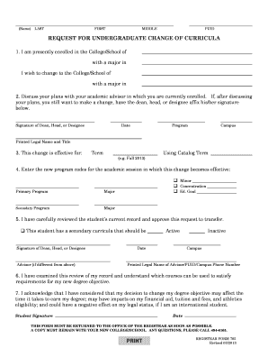 Request for Undergraduate Change of Curricula