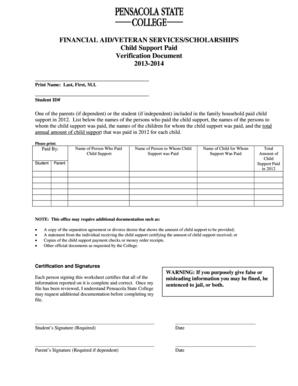 Child Support Verification Document