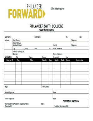 Philander Smith College Registration Card