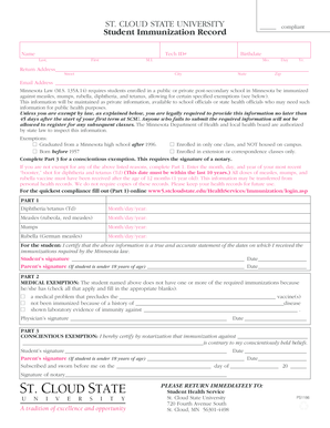 St. Cloud State University Student Immunization Record